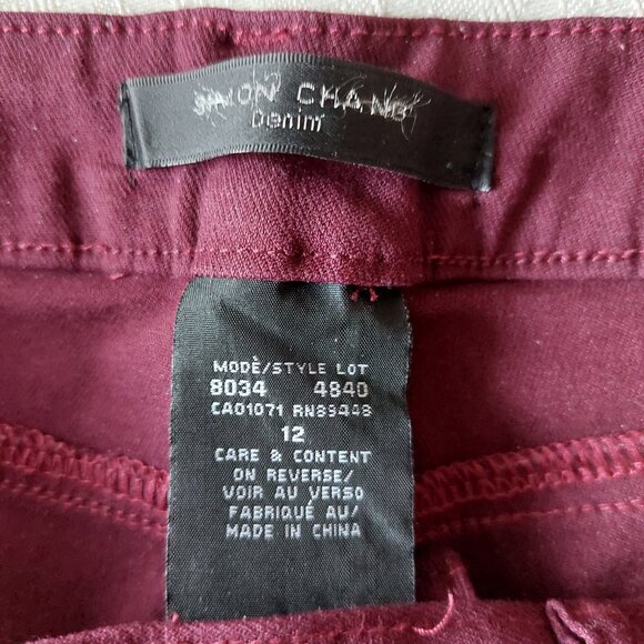 Simon Chang Straight-Leg Stretch Soft Denim Jeans In a Burgundy Color Sz 12 - Picture 4 of 9